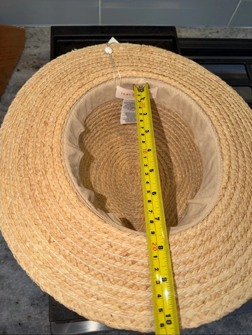 NWT Tory Burch fedora Sun Hat with black Ribbon measurements in photos